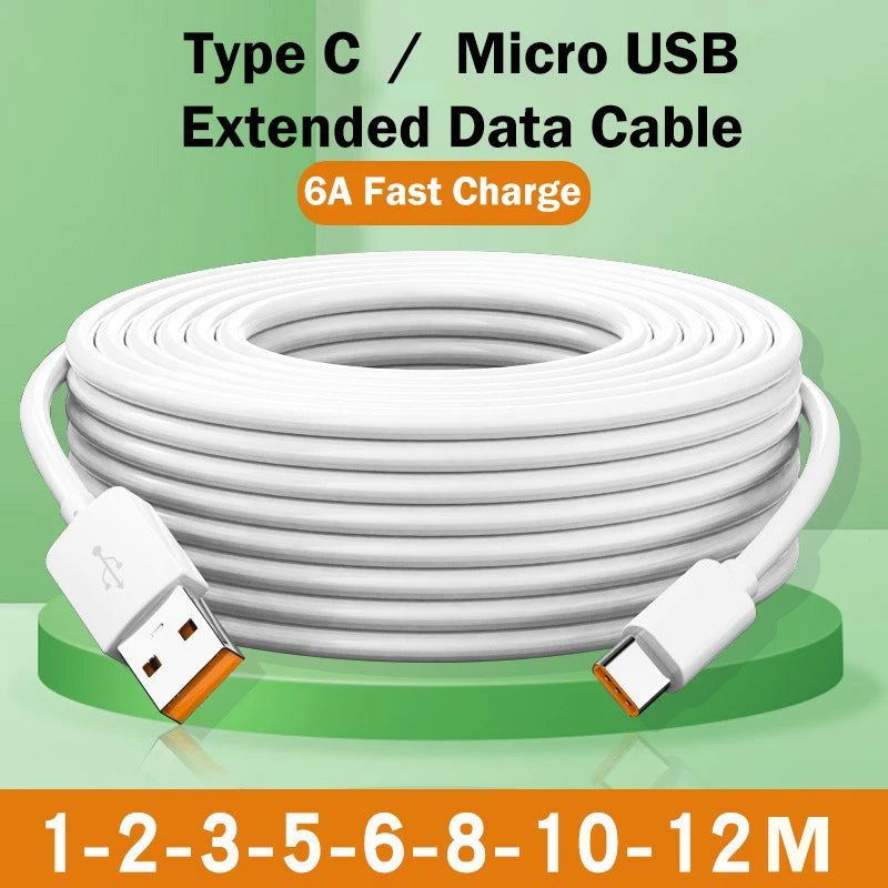 Micro USB Data Cable Type C 6A Fast Charge 1M 2M 3M 5M 8M 10M 12M