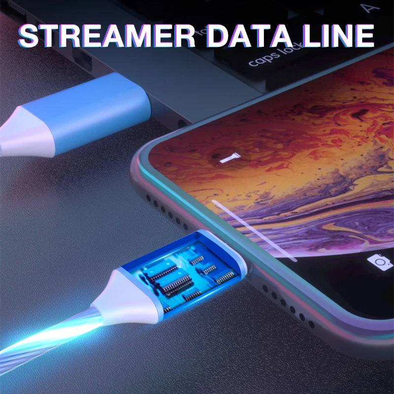 Glowing LED 3 IN 1 Cable For Samsung Xiaomi iPhone Flowing Streamer