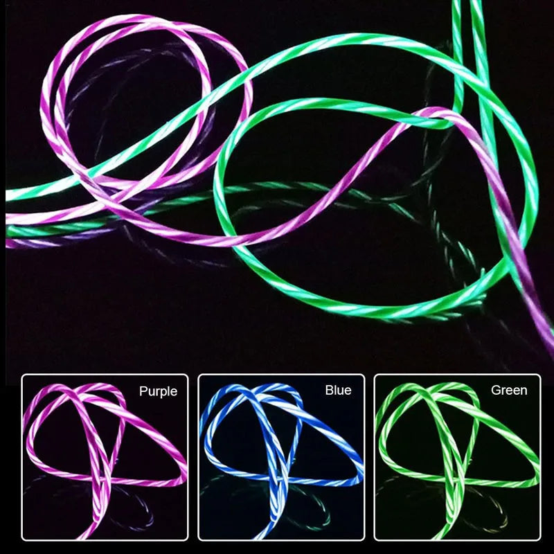 Glowing LED 3 IN 1 Cable For Samsung Xiaomi iPhone Flowing Streamer