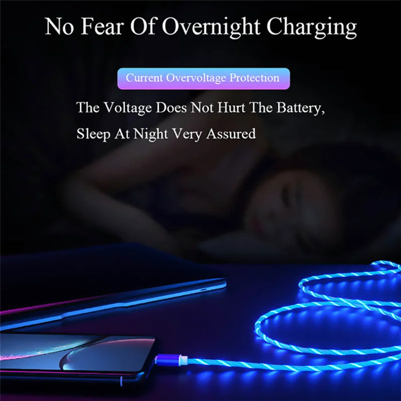 Glowing LED 3 IN 1 Cable For Samsung Xiaomi iPhone Flowing Streamer
