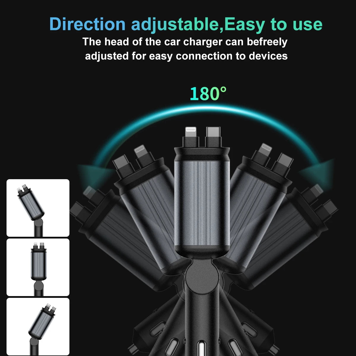 4 in 1 Retractable Car Charger with Roof Starlight USB C Cable Starlight in Auto
