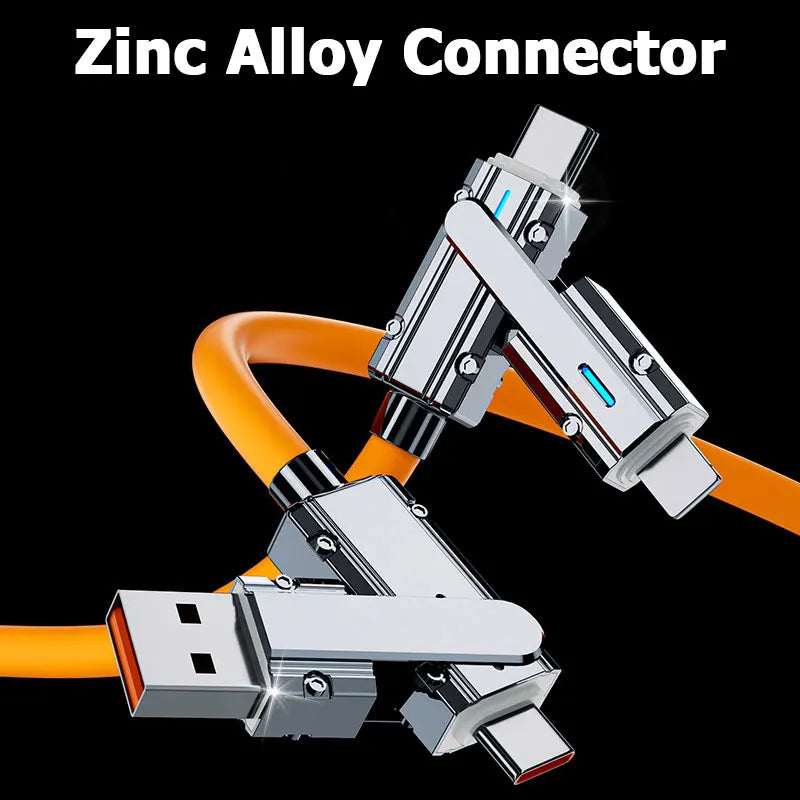 2-to-2 Data Cable 100w Super Fast Charging Cables Zinc Alloy PD 4-in-1 Multi