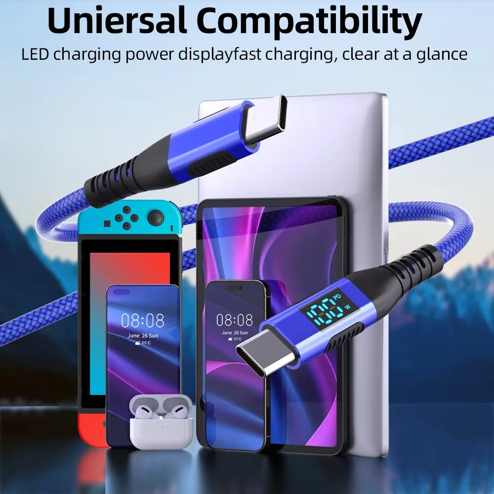 Ultra Fast Charging USB C to Type C Cable 100W 20V5A with LED Dynamic Display