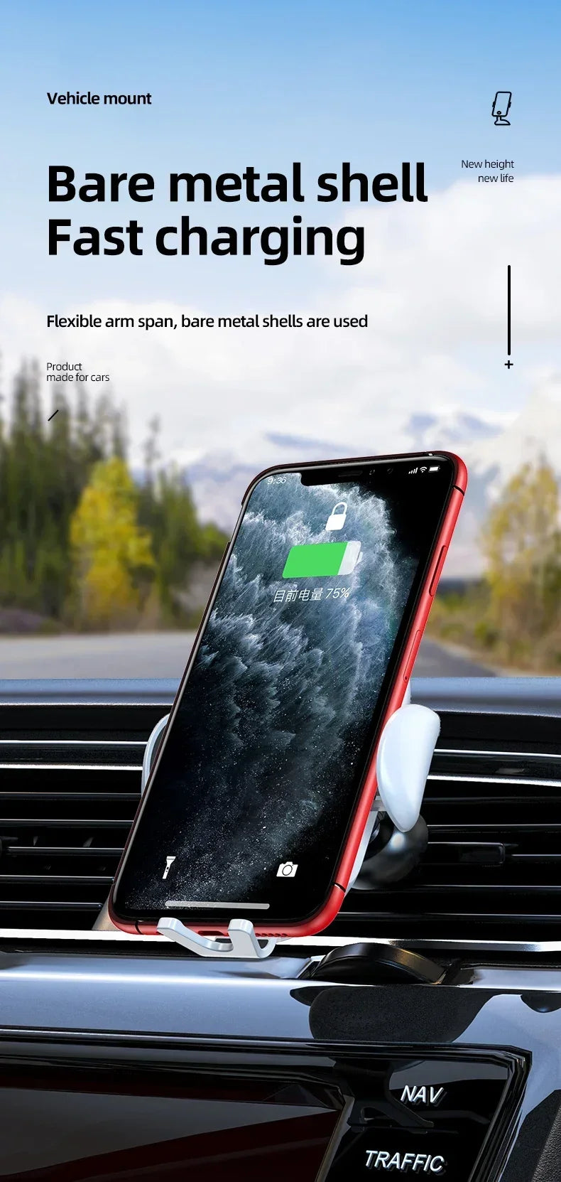 Infrared Induction Car Wireless Charger Stand Car Air Vent Clamp for iPhone 16~12 Pro Max Samsung Galaxy S25/S24 Fast Charging