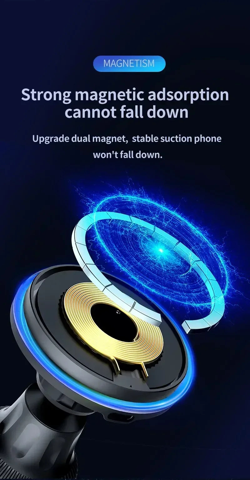 30W Magnetic Car Wireless Chargers RGB LED Light For iPhone 12 13 14 15 Pro Max