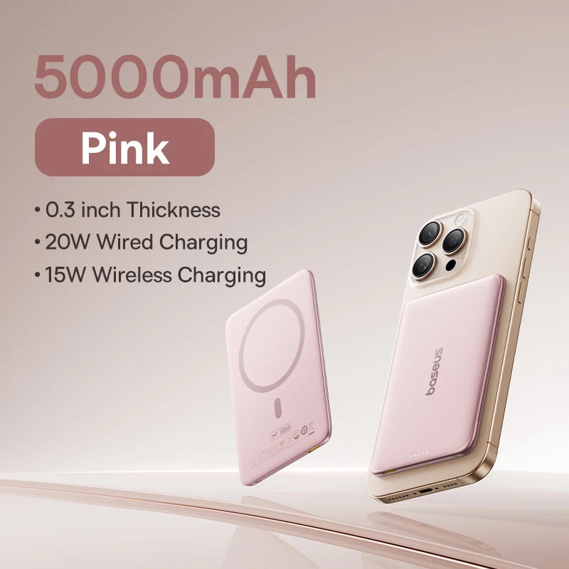 Baseus 5000mAh Magnetic Power Bank 15W Wireless 20W Wired Charging Thin