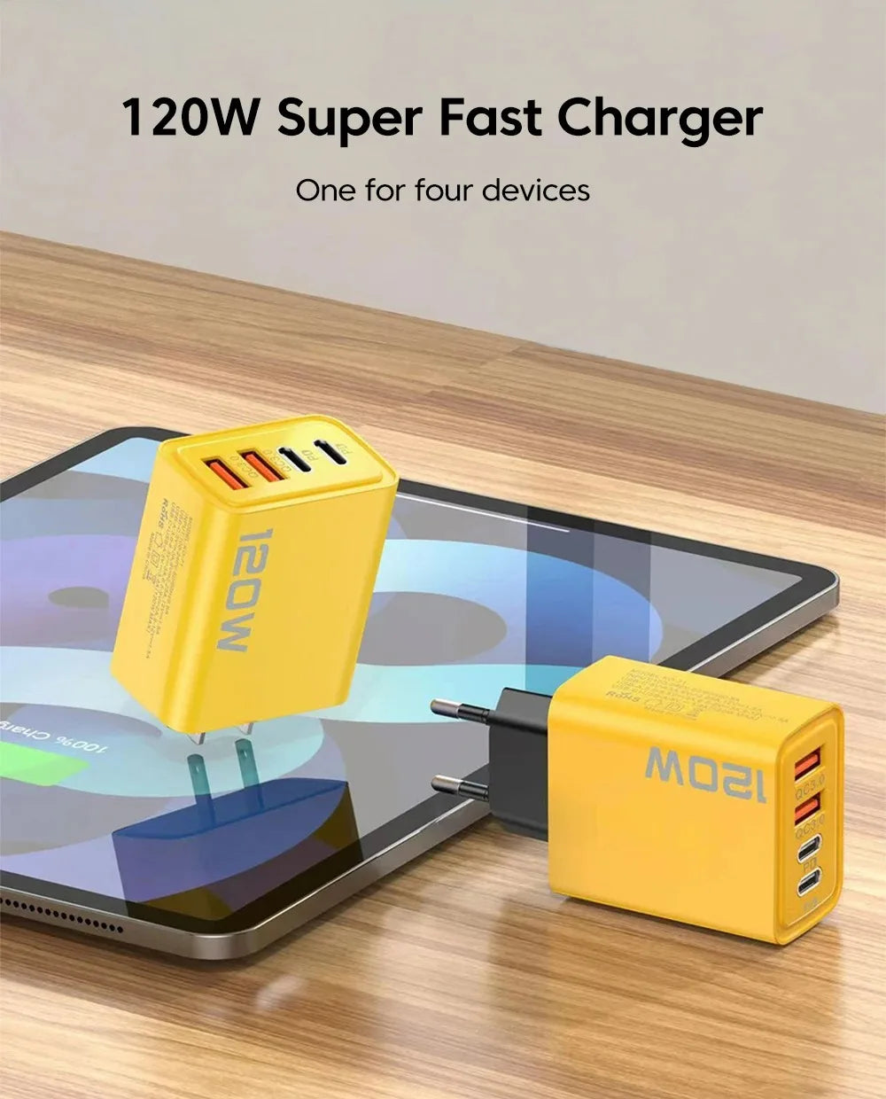 120W 4 Port USB Type C Charger Fast Charging Data Cable USB Phone Charger
