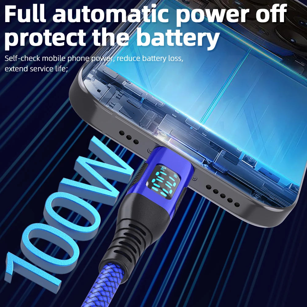 Ultra Fast Charging USB C to Type C Cable 100W 20V5A with LED Dynamic Display