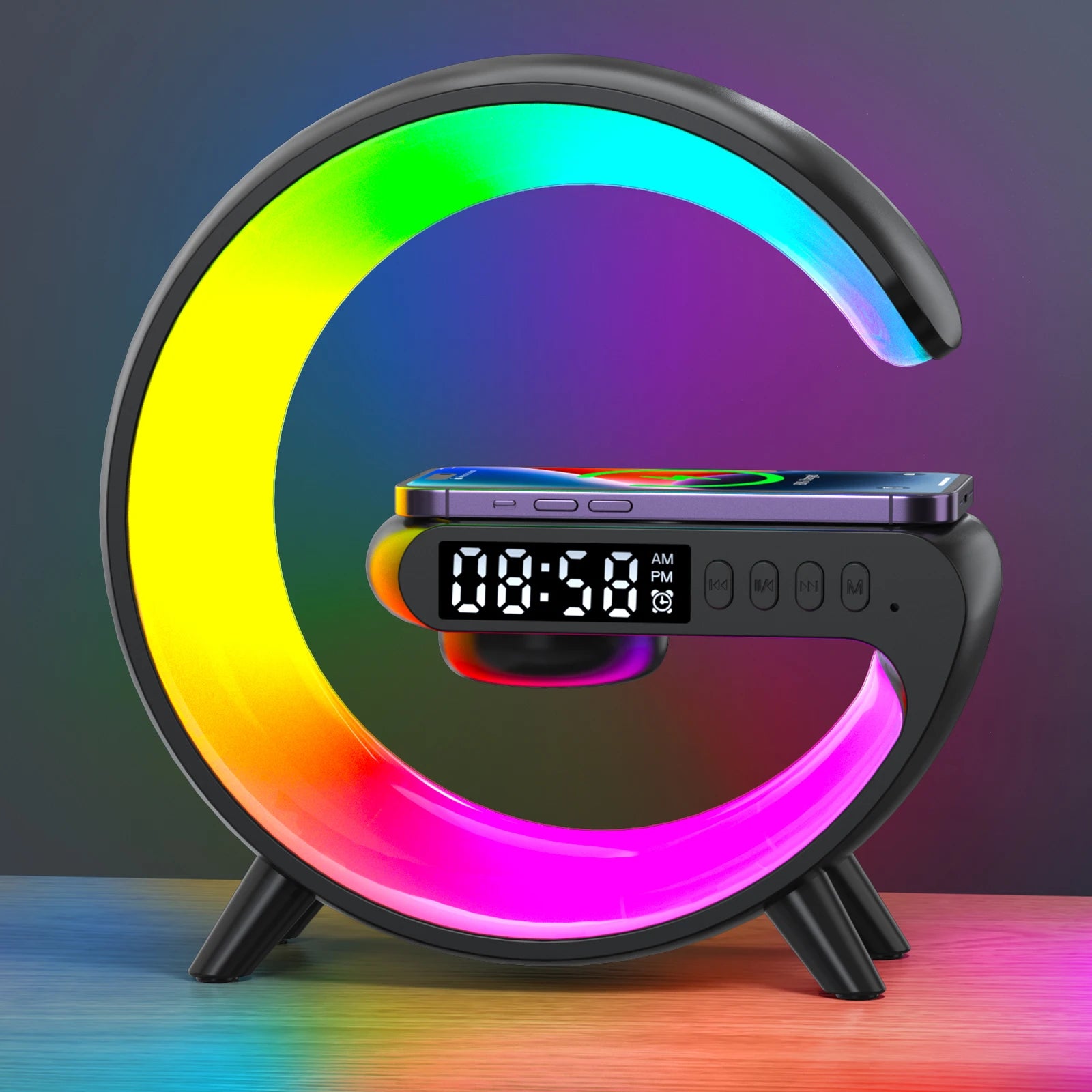 Multifunction Wireless Charger Pad Stand Speaker TF RGB Night Light 15W Fast