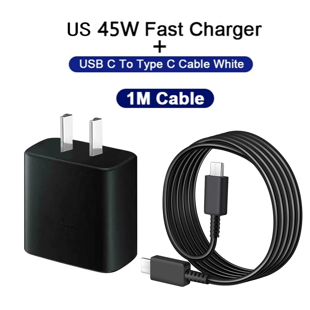 45W PD Charger For Samsung Galaxy S24 S23 S22 Quick Charge 3.0 USB C to Type C