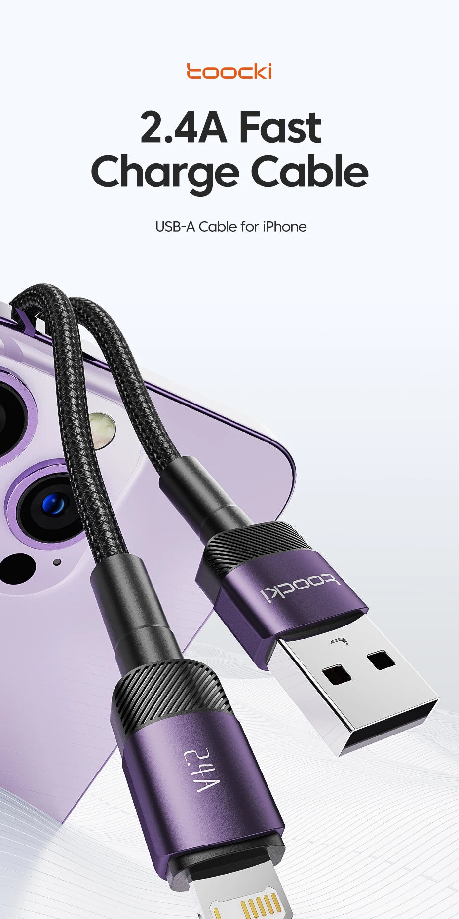 Toocki USB Cable For iPhone 14 13 12 Pro Max X XS XR 8 7 Plus iPad Fast Charging