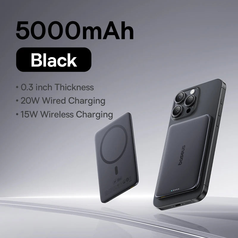 Baseus 5000mAh Magnetic Power Bank 15W Wireless 20W Wired Charging Thin