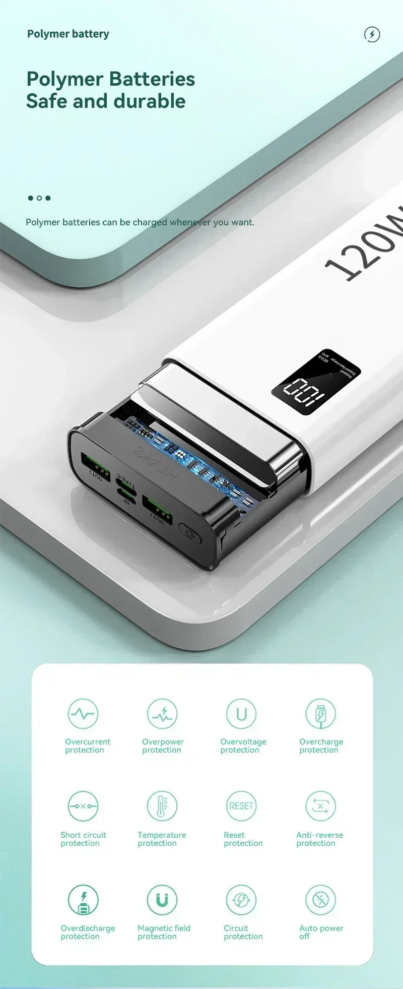 120W High Capacity Power Bank 500000mAh Fast Charger Portable Battery