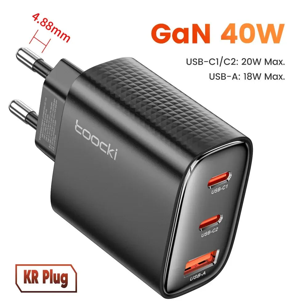 Toocki 40W GaN USB Charger Type C QC 4.0 Quick Charge Dual Type C Fast Phone Charger For iPhone 15 14 13 12 Pro Max Samsung S23