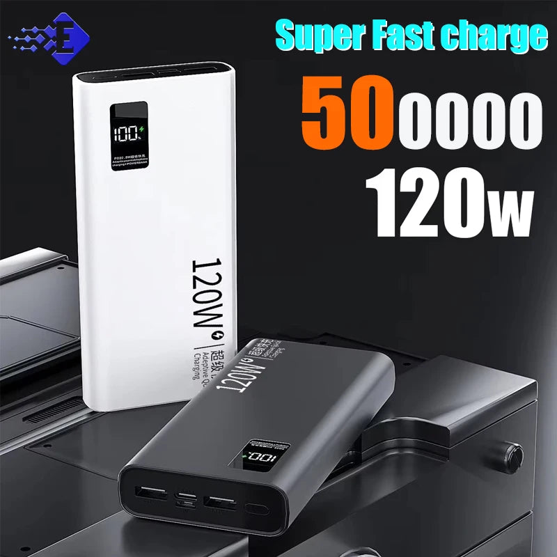 120W High Capacity Power Bank 500000mAh Fast Charger Portable Battery
