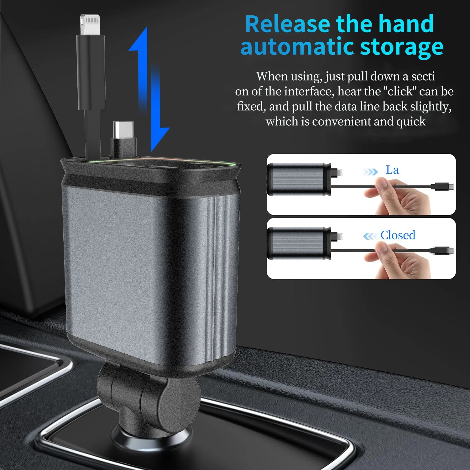 4 in 1 Retractable Car Charger with Roof Starlight USB C Cable Starlight in Auto