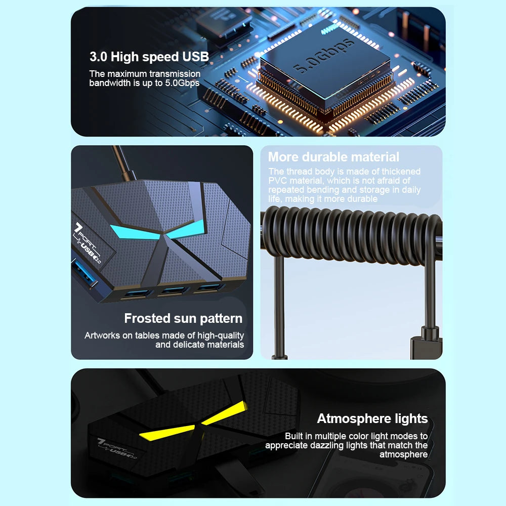 7 Ports USB 3.0 HUB USB Docking Station USB Splitter Adapter 5Gbps High Speed