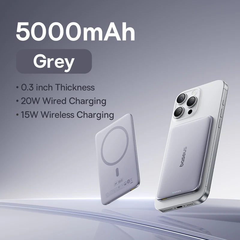 Baseus 5000mAh Magnetic Power Bank 15W Wireless 20W Wired Charging Thin
