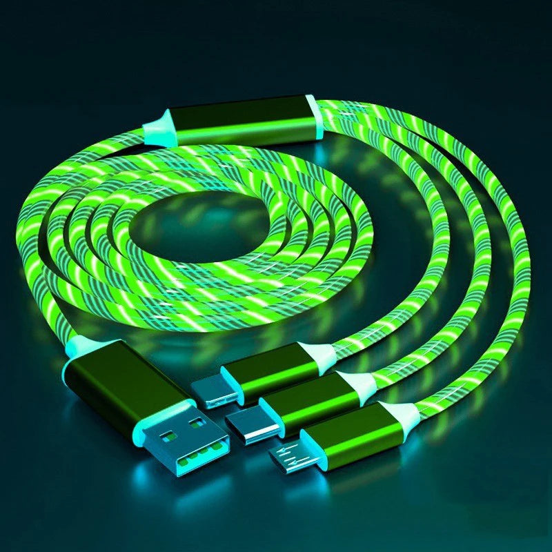 Glowing LED 3 IN 1 Cable For Samsung Xiaomi iPhone Flowing Streamer