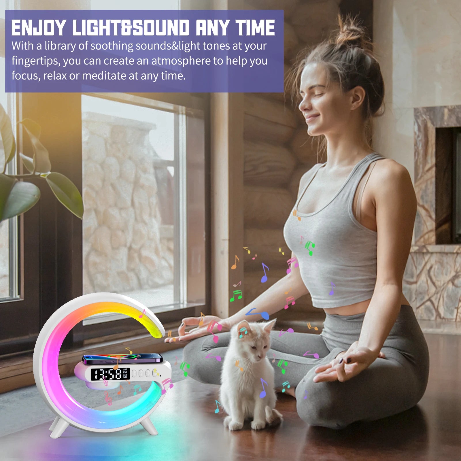 Multifunction Wireless Charger Pad Stand Speaker TF RGB Night Light 15W Fast