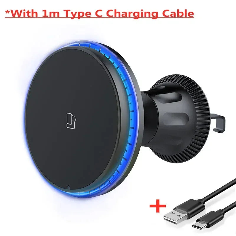 30W Magnetic Car Wireless Chargers RGB LED Light For iPhone 12 13 14 15 Pro Max