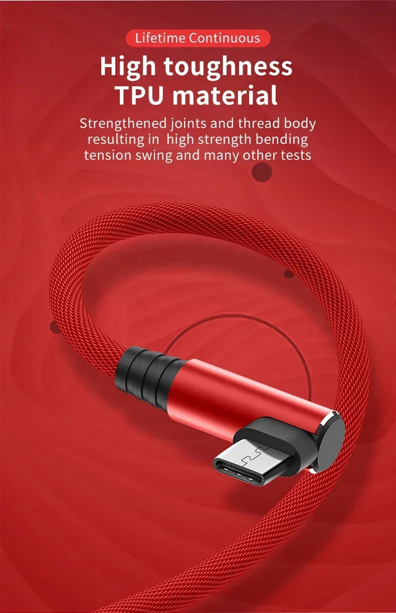 90 Degrees Elbow Line Fast Charging Type C Quick Charge USB C Cable for Gamer
