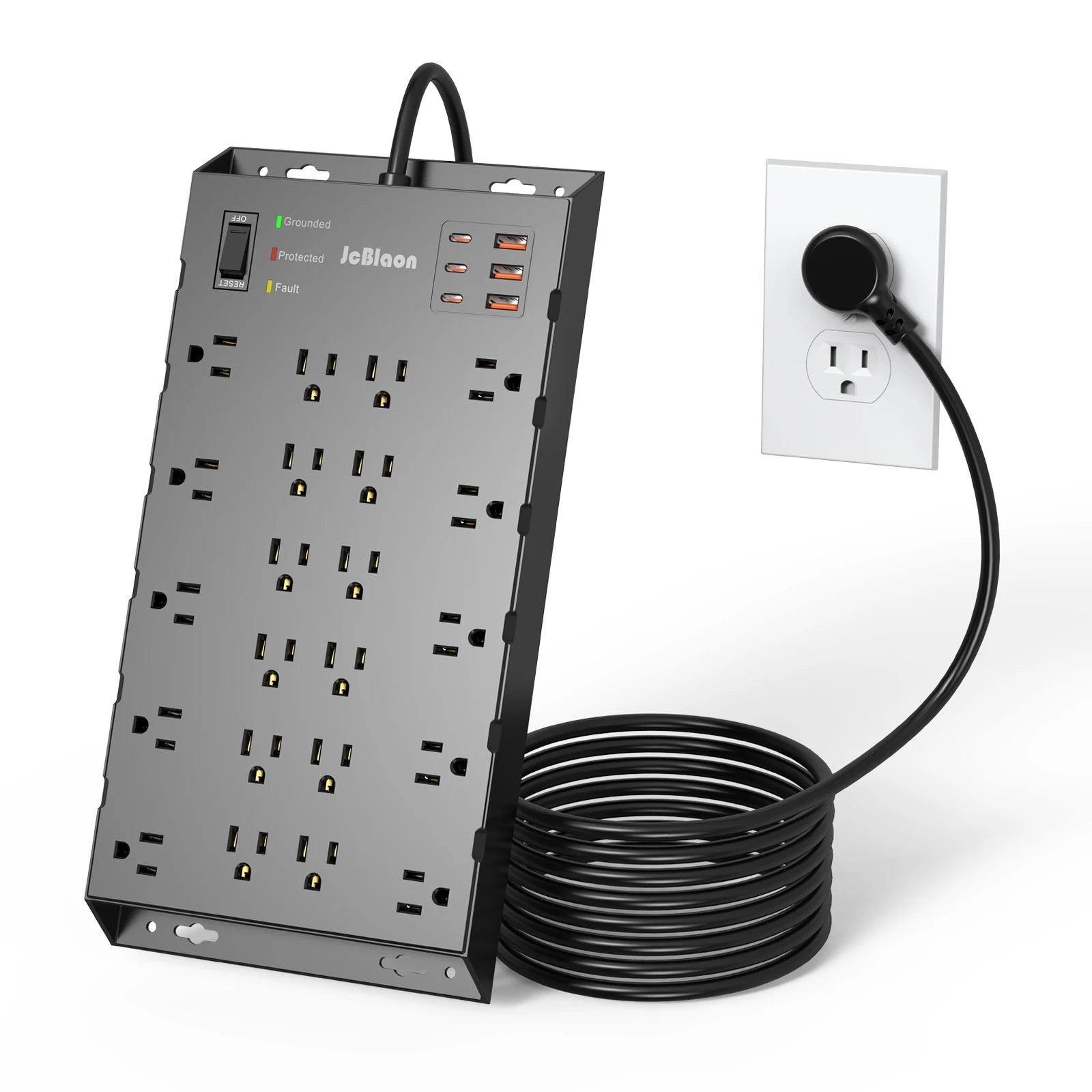 US Plug Power Strip with 22 AC Outlets Extender 6 USB Ports, 6.56ft/2M