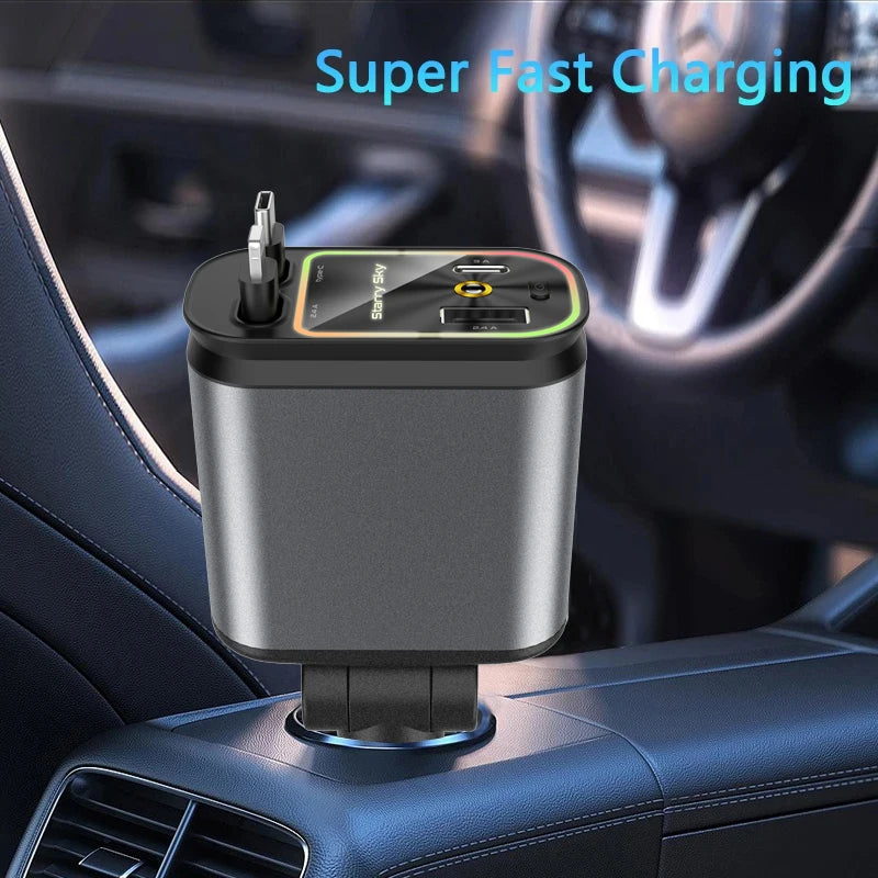 4 in 1 Retractable Car Charger with Roof Starlight USB C Cable Starlight in Auto
