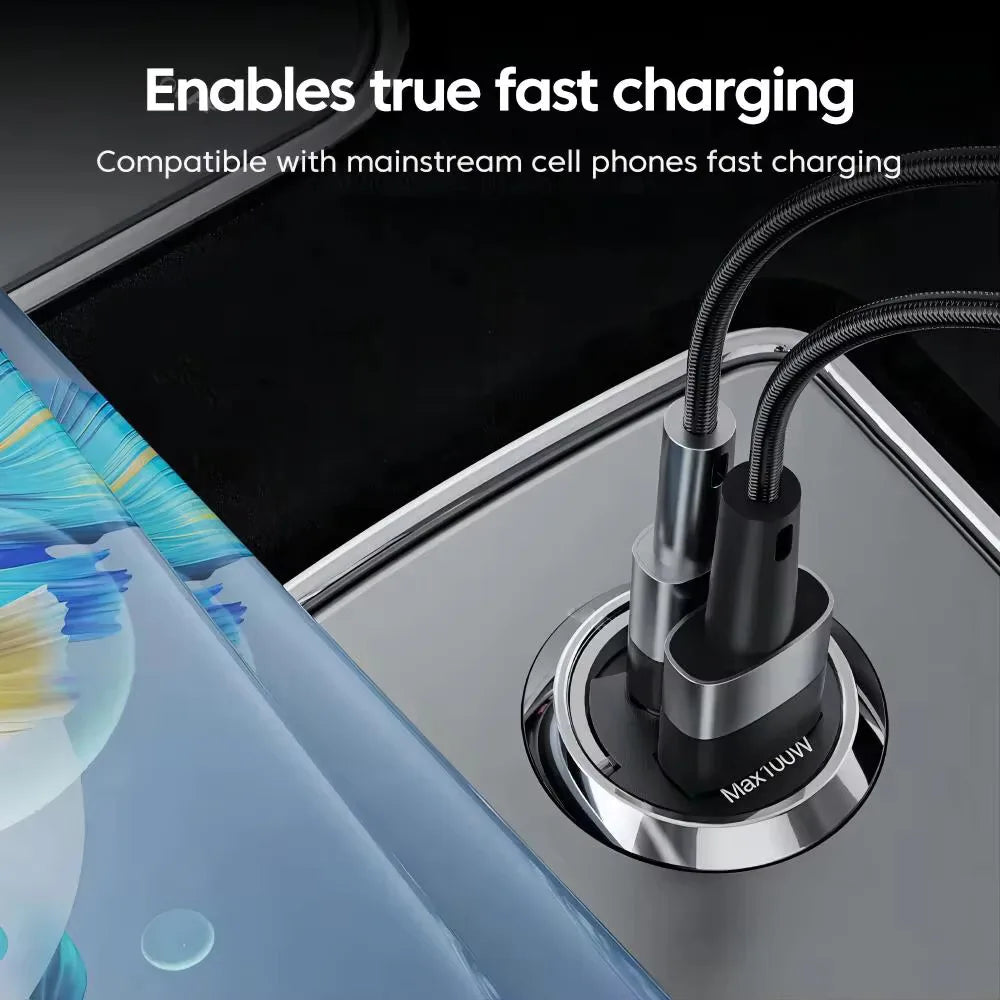 Mini 100W PD QC Pull Ring Fast Charging Car Charger USB C Car Phone Charger