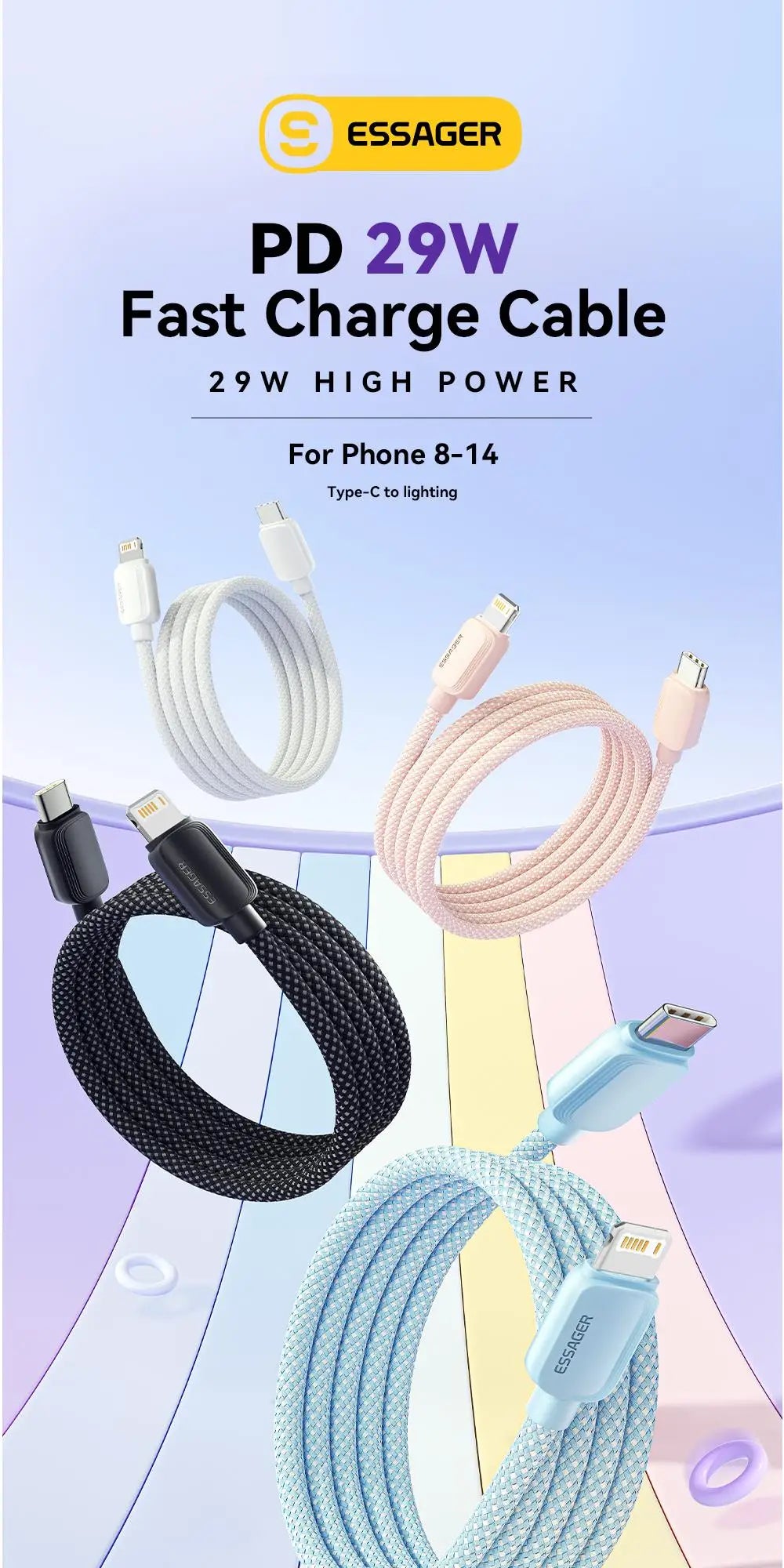 Essager USB Type C Cable For iPhone 14 13 12 11 Pro Max XS PD 20W Fast Charger