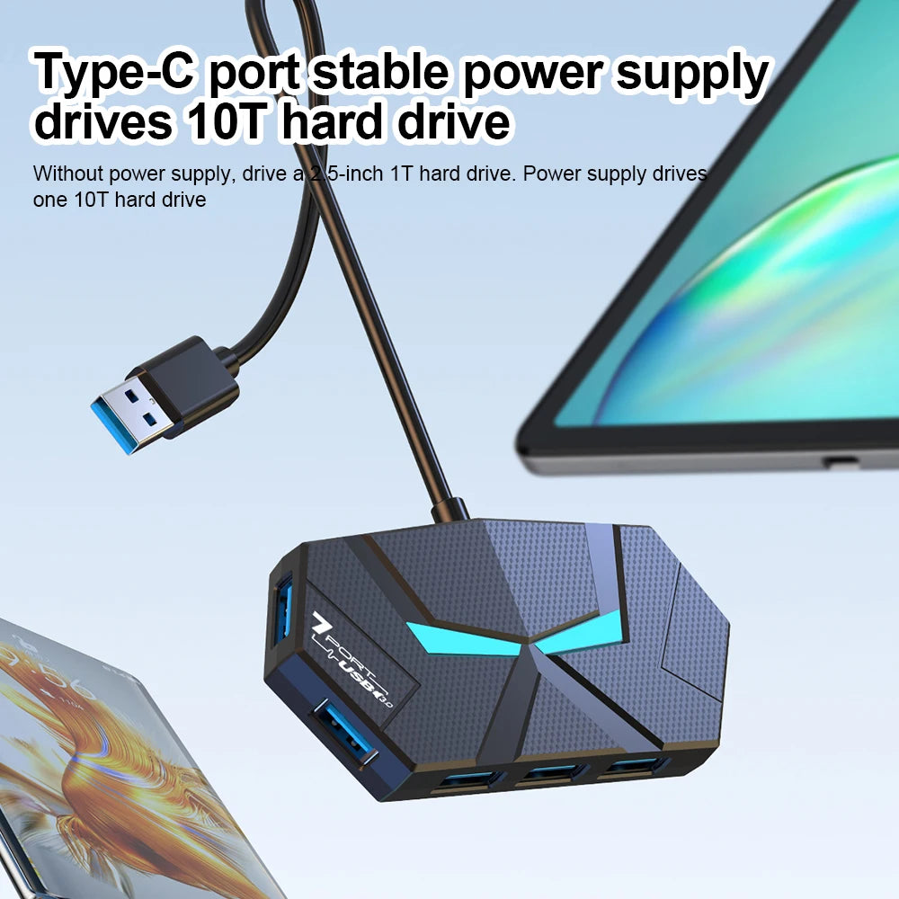 7 Ports USB 3.0 HUB USB Docking Station USB Splitter Adapter 5Gbps High Speed