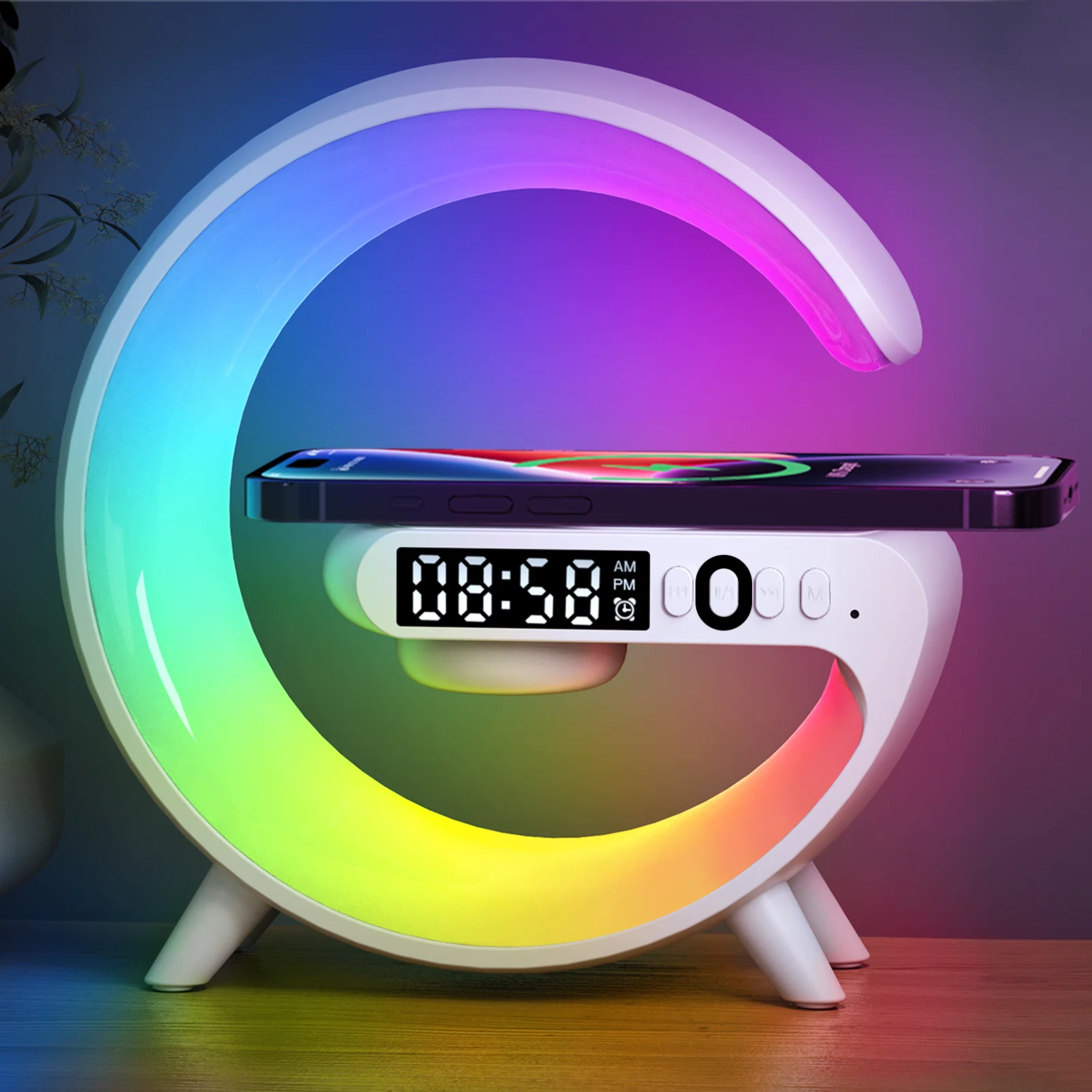Multifunction Wireless Charger Pad Stand Speaker TF RGB Night Light 15W Fast