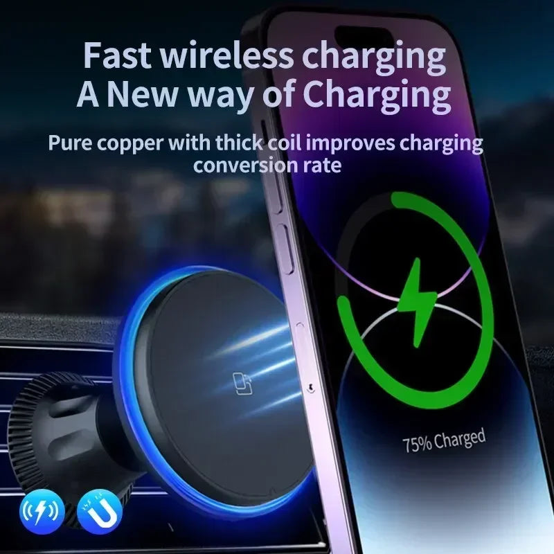 30W Magnetic Car Wireless Chargers RGB LED Light For iPhone 12 13 14 15 Pro Max