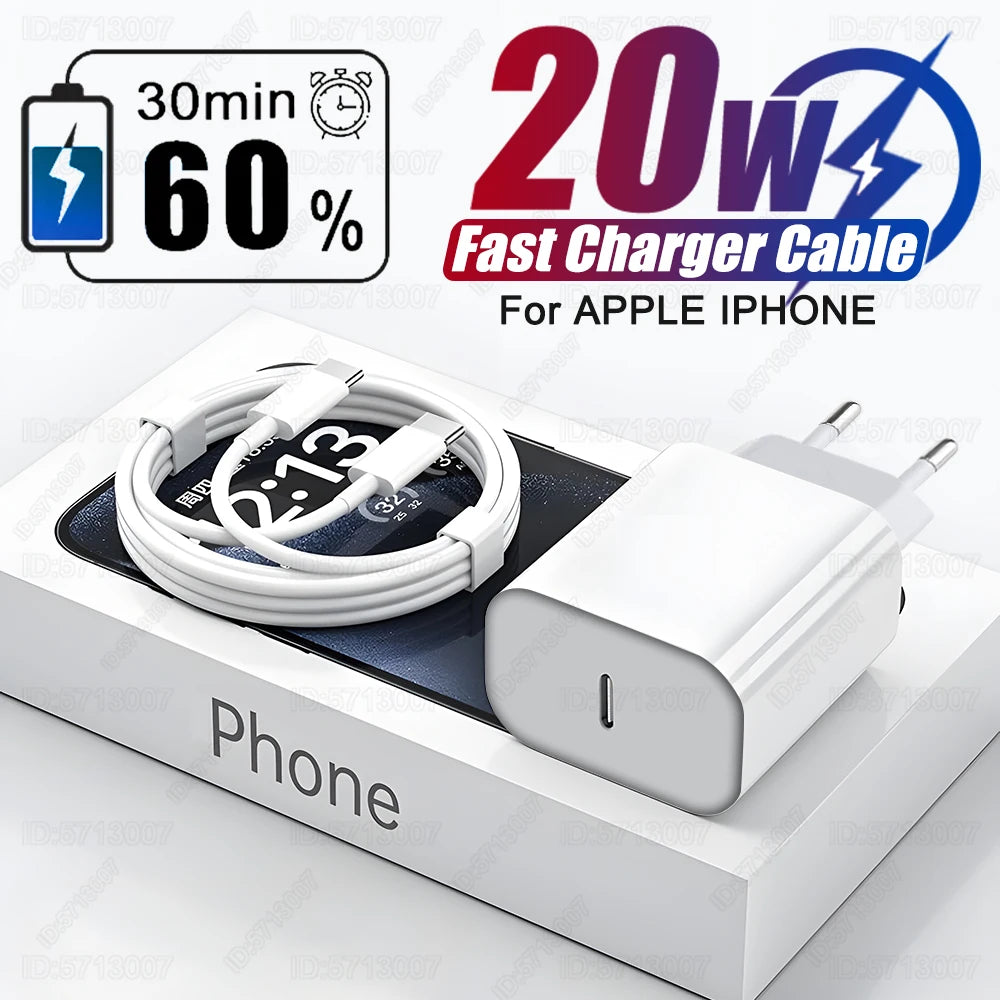 US EU Adapter 20W PD Fast Charger For iPhone 13 12 11 14 15 16 Pro Max Plus