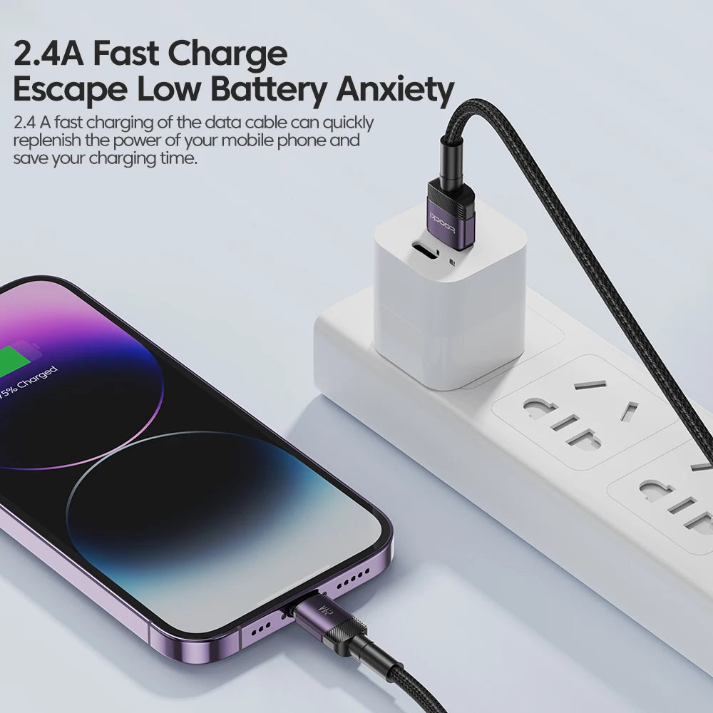 Toocki USB Cable For iPhone 14 13 12 Pro Max X XS XR 8 7 Plus iPad Fast Charging
