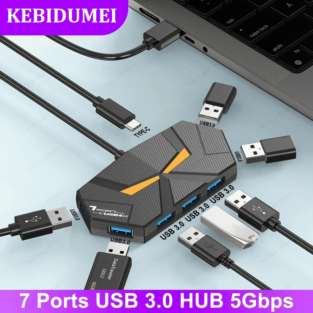 7 Ports USB 3.0 HUB USB Docking Station USB Splitter Adapter 5Gbps High Speed
