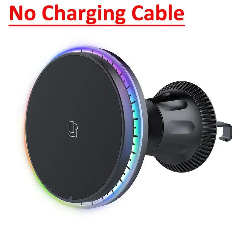 30W Magnetic Car Wireless Chargers RGB LED Light For iPhone 12 13 14 15 Pro Max