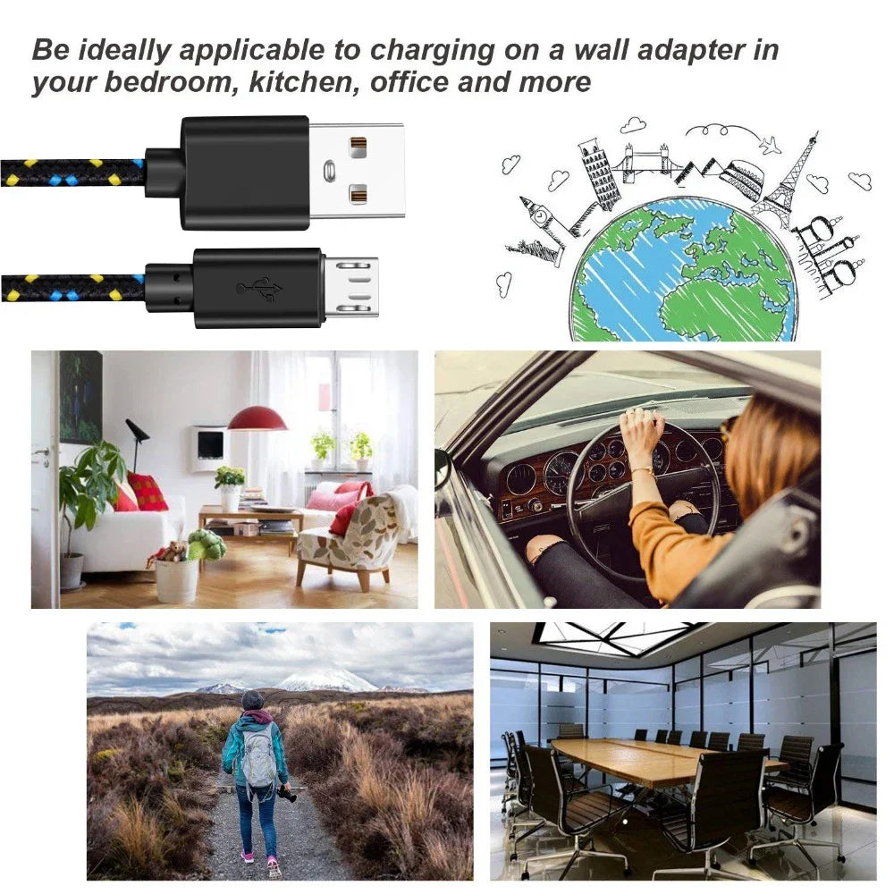 2.4A Micro USB Cable 0.5m/1m/2m/3m Data Sync USB Charge Cable For Samsung