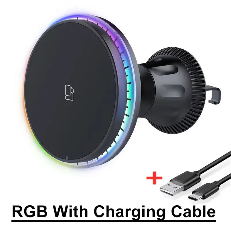 30W Magnetic Car Wireless Chargers RGB LED Light For iPhone 12 13 14 15 Pro Max