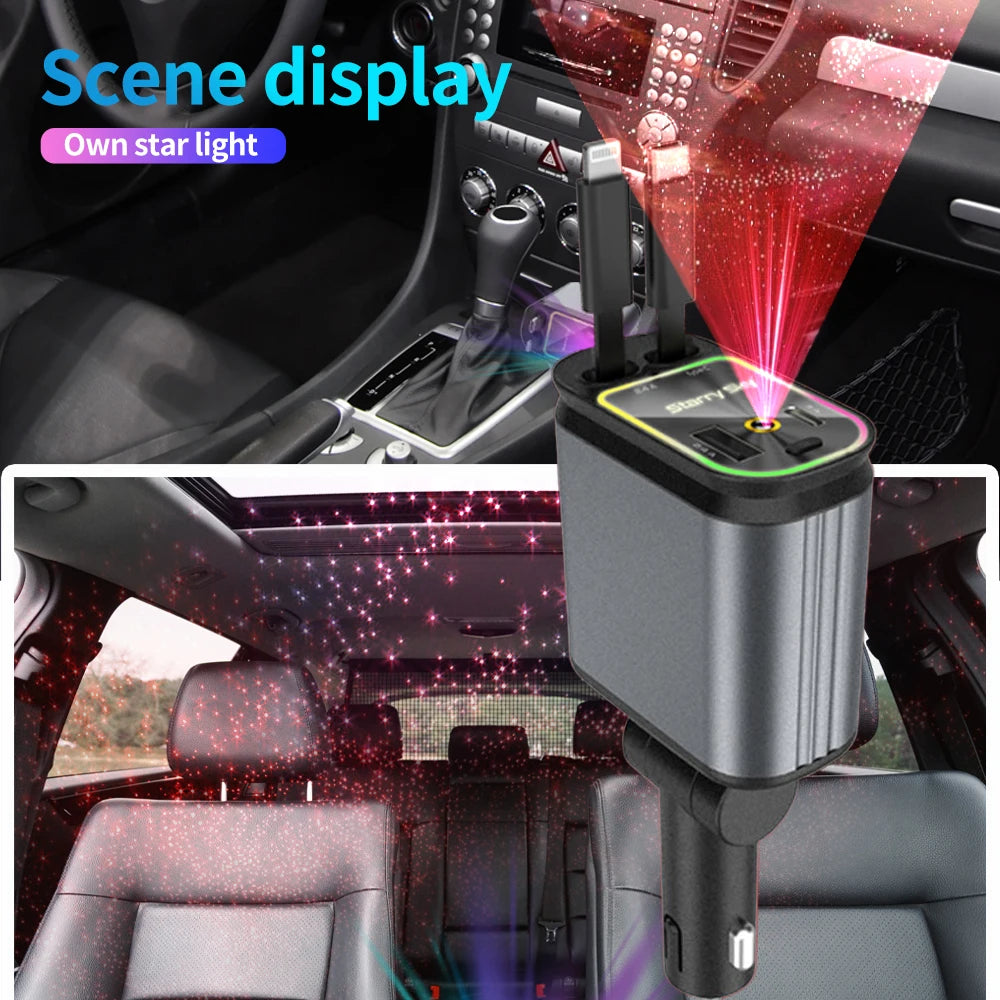4 in 1 Retractable Car Charger with Roof Starlight USB C Cable Starlight in Auto