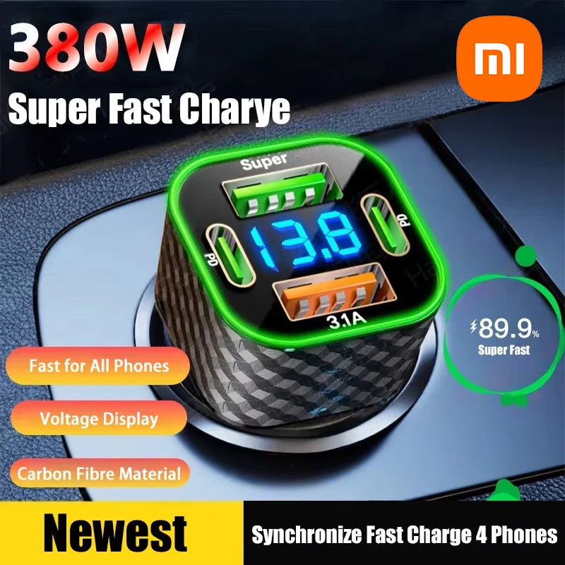 Xiaomi USB C Car Phone Charger Dual PD 4 in 1 with Voltage Display Super Fast