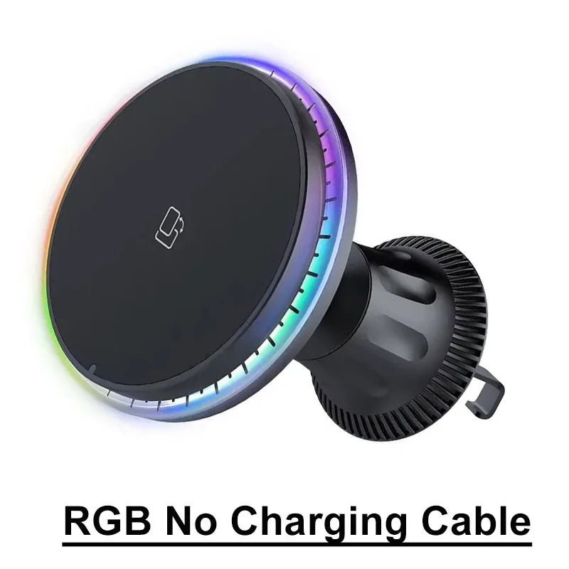 30W Magnetic Car Wireless Chargers RGB LED Light For iPhone 12 13 14 15 Pro Max