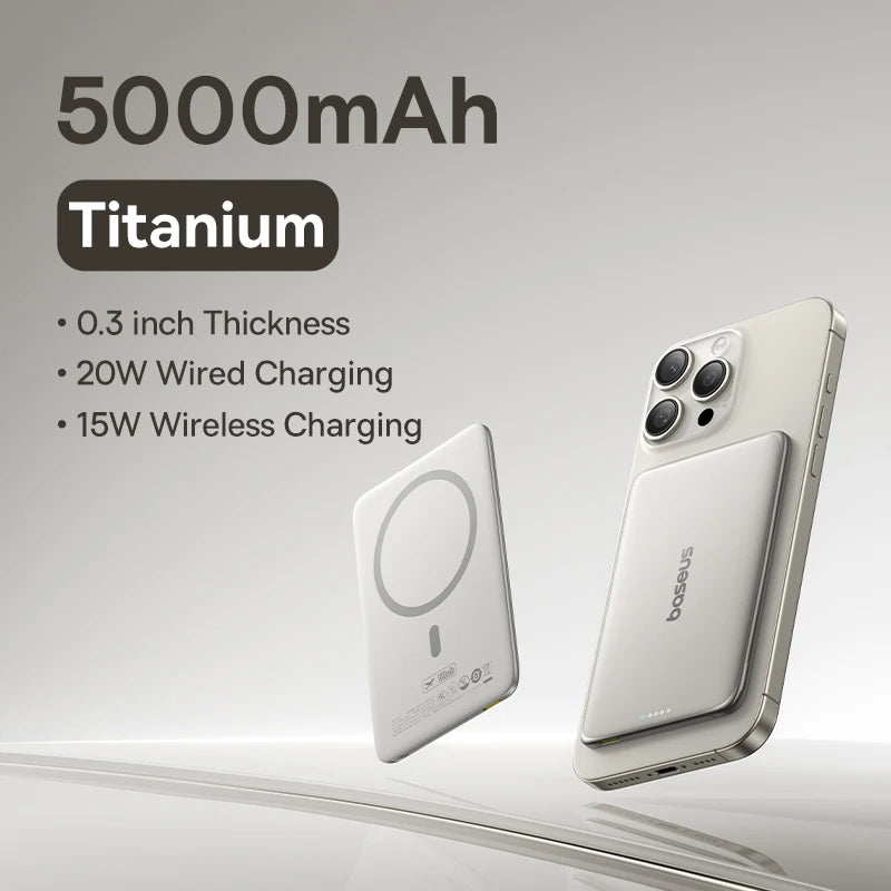 Baseus 5000mAh Magnetic Power Bank 15W Wireless 20W Wired Charging Thin