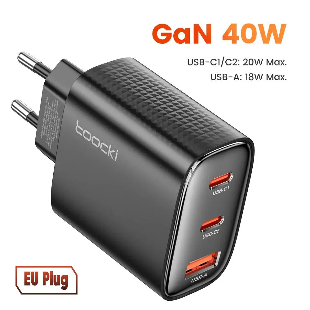 Toocki 40W GaN USB Charger Type C QC 4.0 Quick Charge Dual Type C Fast Phone Charger For iPhone 15 14 13 12 Pro Max Samsung S23