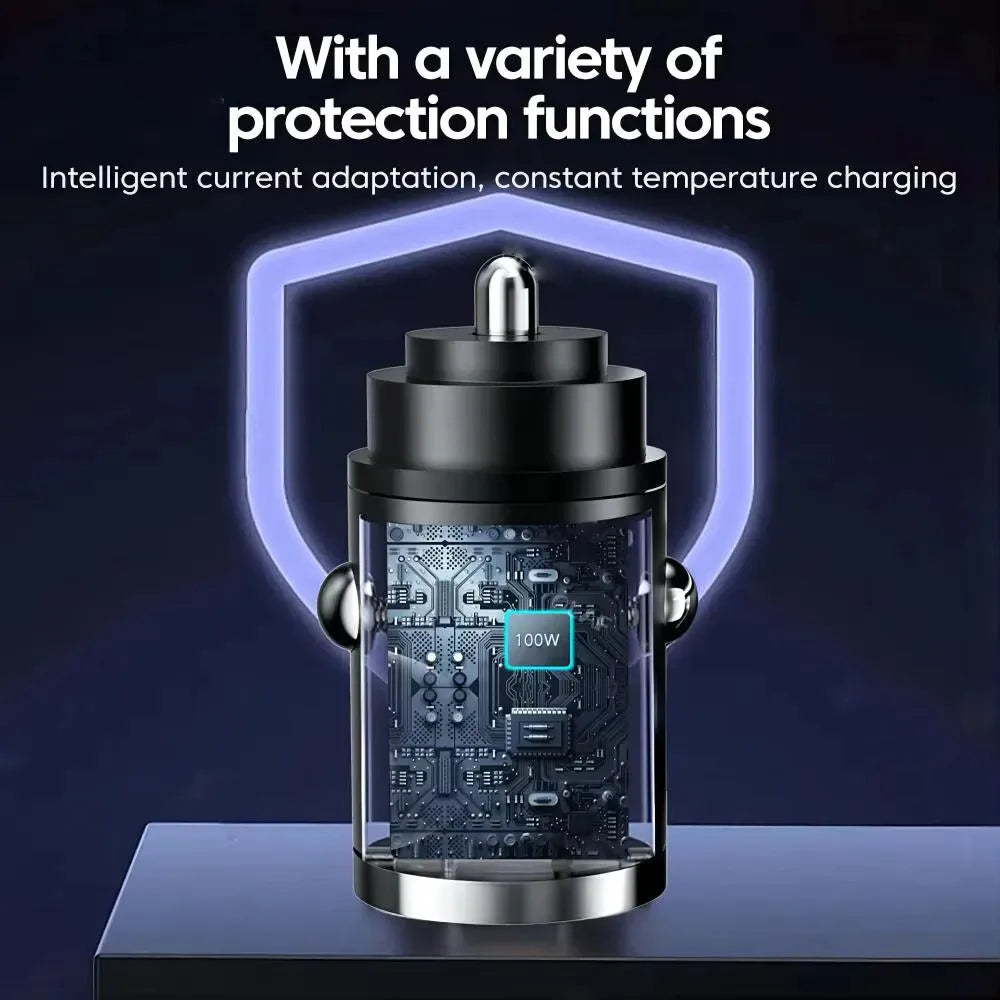 Mini 100W PD QC Pull Ring Fast Charging Car Charger USB C Car Phone Charger