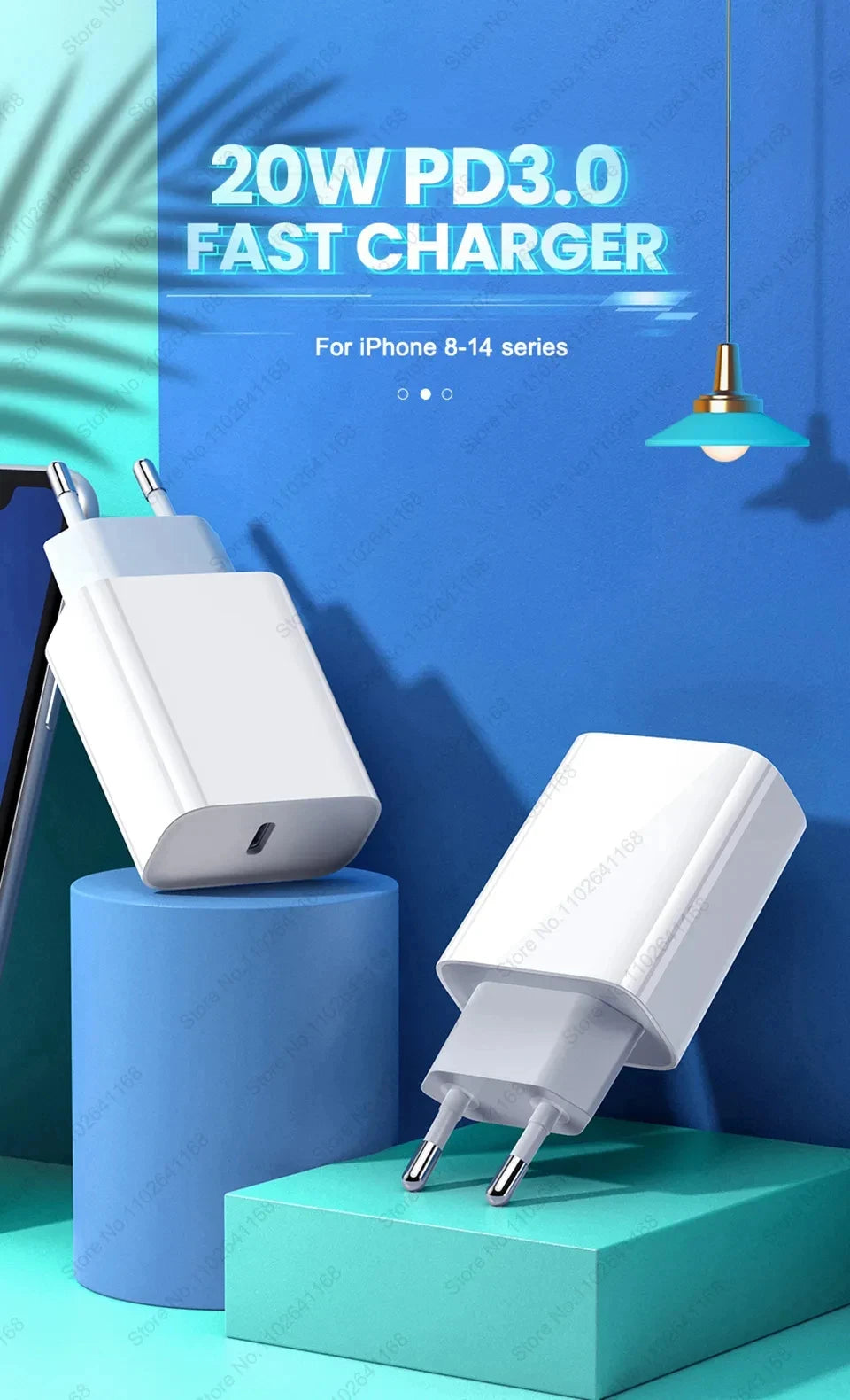 US EU Adapter 20W PD Fast Charger For iPhone 13 12 11 14 15 16 Pro Max Plus