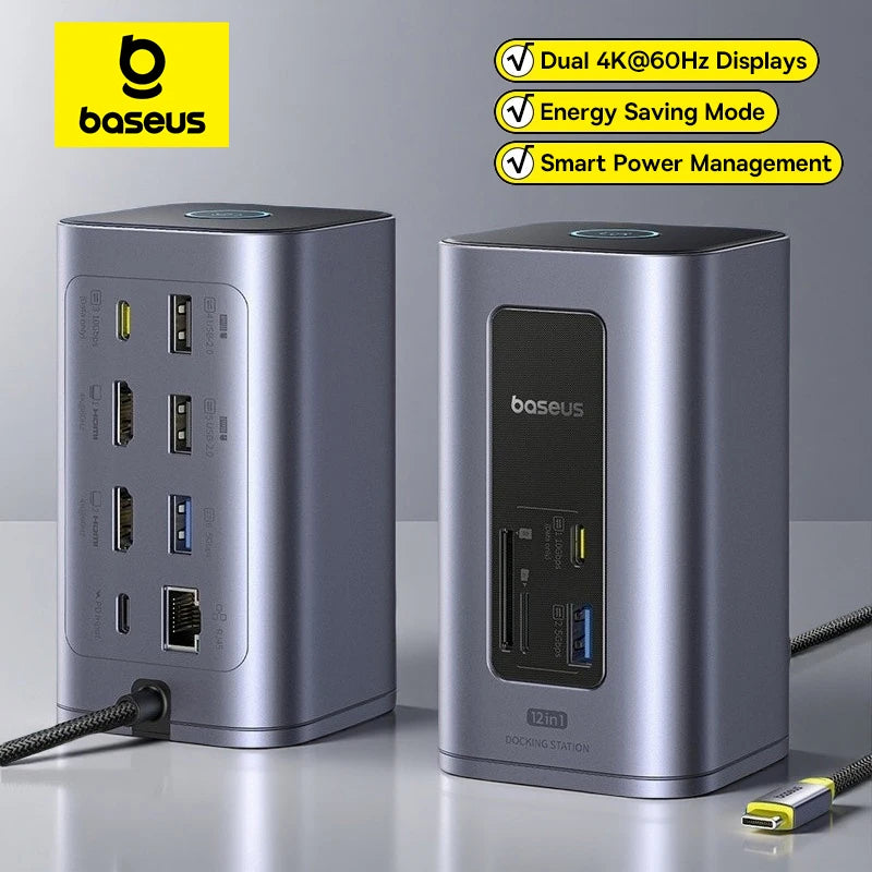 Baseus 12-in-1 USB C HUB to HDMI 4K@60Hz Dual Display USB 3.2 Adapter