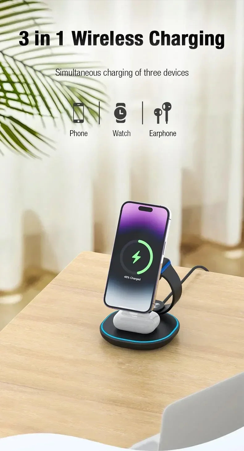 3 In 1 Magnetic Wireless Charger Stand For Magsafe iPhone 16 15 14 13 Pro Max