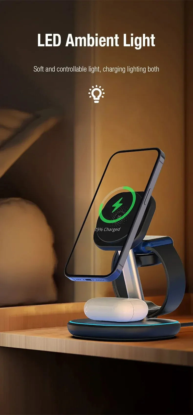 3 In 1 Magnetic Wireless Charger Stand For Magsafe iPhone 16 15 14 13 Pro Max