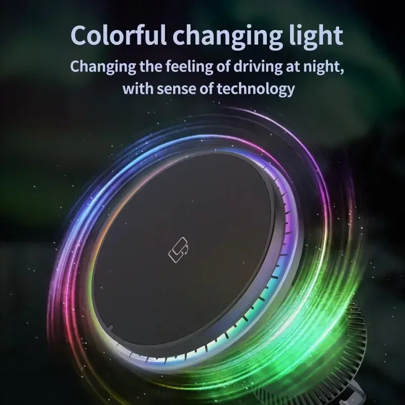 30W Magnetic Car Wireless Chargers RGB LED Light For iPhone 12 13 14 15 Pro Max